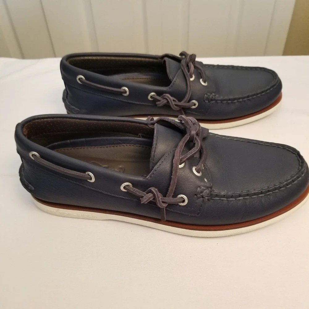 Sperry Gold Cup Authentic Boat Shoes Navy Blue Leather Mens Loafers Sz 7.5